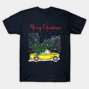 Christmas tree and gifts in a yellow car! - Happy Christmas and a happy new year! - Available in stickers, clothing, etc T-Shirt